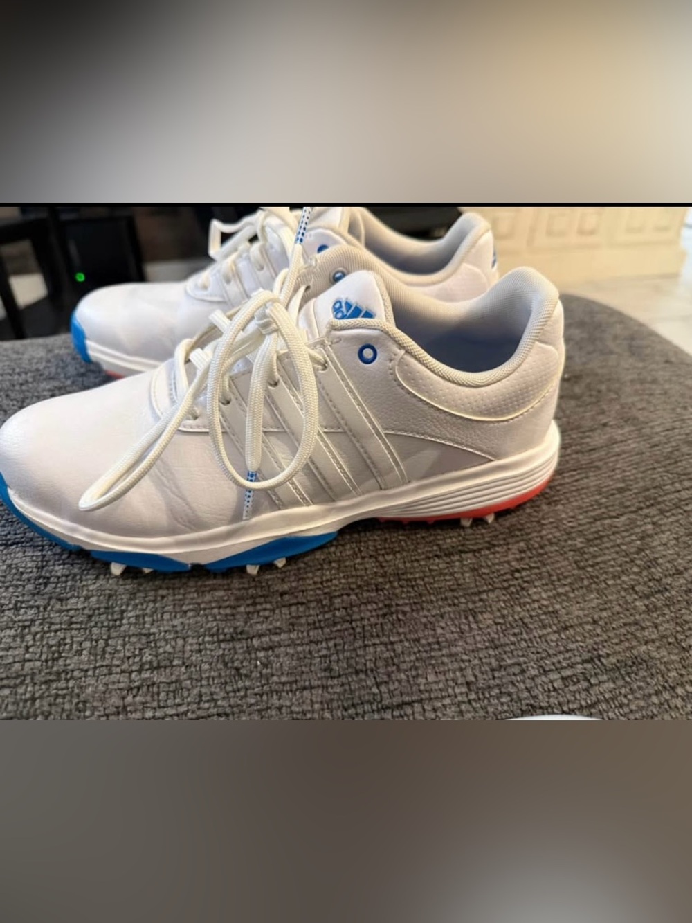 adidas White Golf Shoes with Blue and Coral Accents Youth Size 6 - Boy or Girl - Picture 3 of 6
